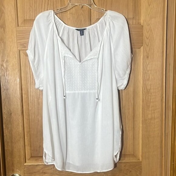 Chaps White Gauze Short Sleeve Peasant Top Size 1X - Picture 1 of 8